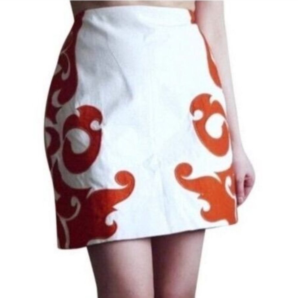 ANTHROPOLOGIE VANESSA VIRGINIA Flame Red & White Skirt Women’s USA Size 10